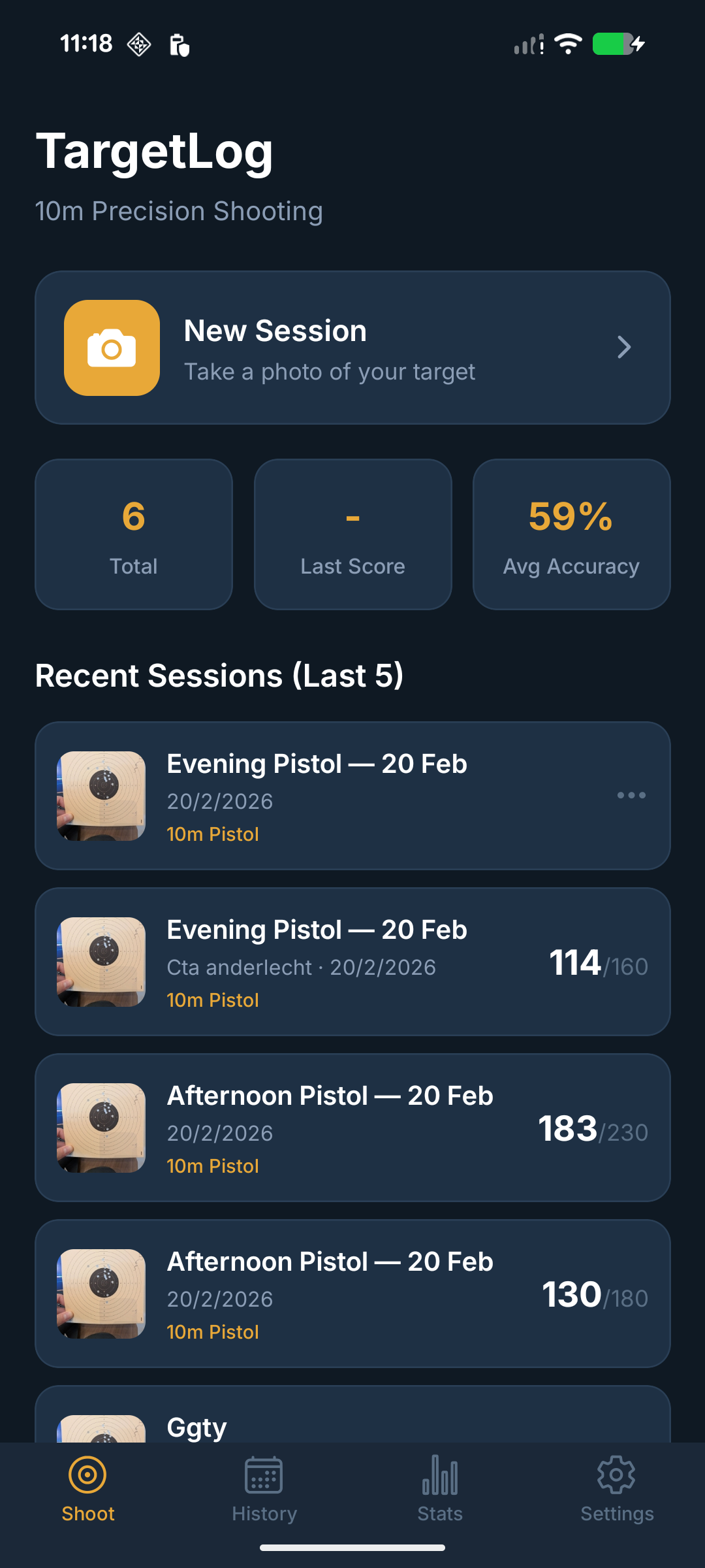 TargetLog app showing scored target